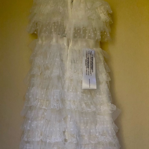 NWT BCBGMAXAZRIA Women's Lace Fringe Strapless Dress, off white, size 2 - Picture 7 of 9
